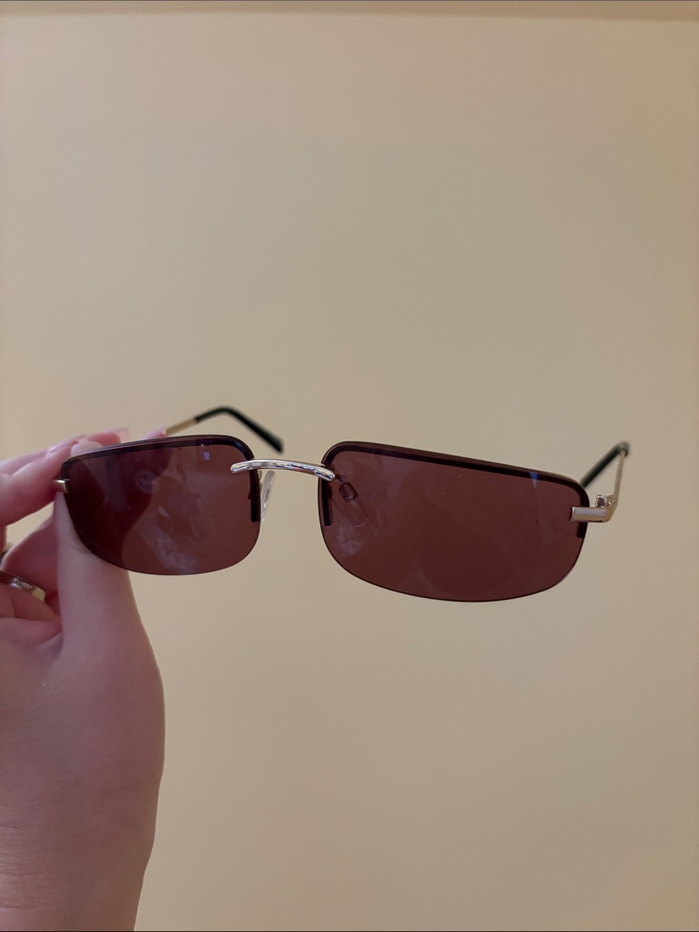 Brown Rimless Rectangle Sunglasses - Men's Fashion